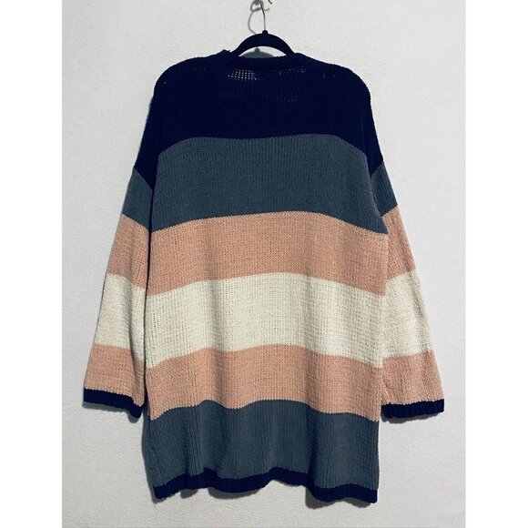 Umgee Sweater Womens Large Striped Chenille Long Cardigan Open Front Comfy Boho - Picture 3 of 6